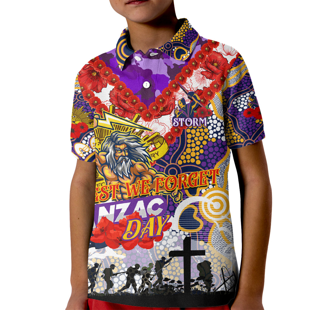 Personalised Storm ANZAC Day Kid Polo Shirt Aboriginal Rising Sun