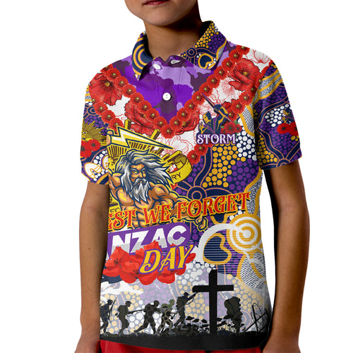 Personalised Storm ANZAC Day Kid Polo Shirt Aboriginal Rising Sun