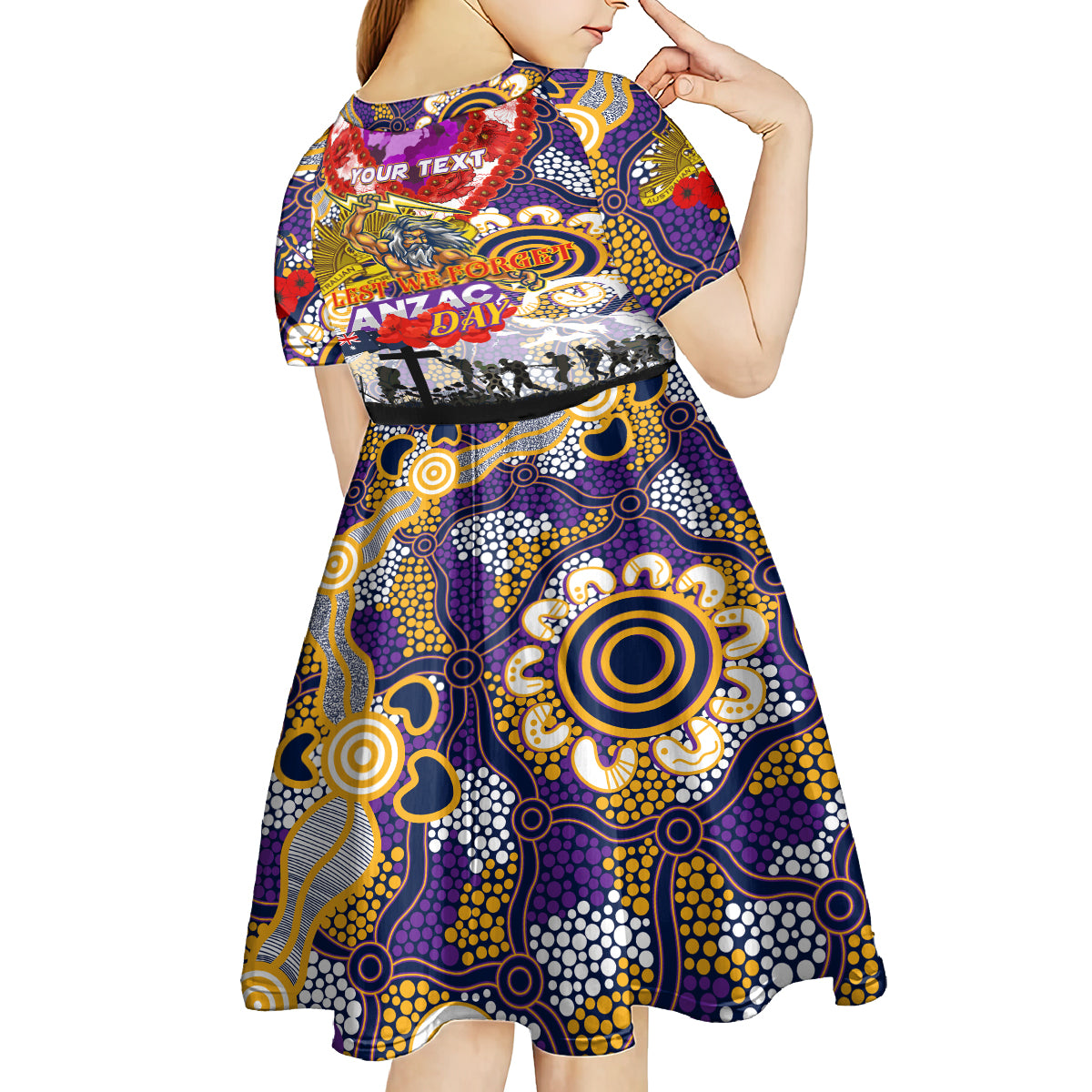 Personalised Storm ANZAC Day Kid Short Sleeve Dress Aboriginal Rising Sun