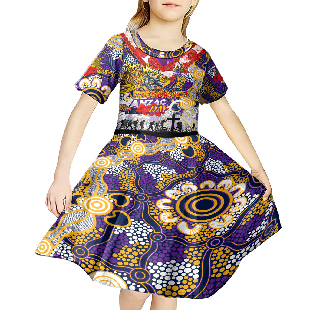 Personalised Storm ANZAC Day Kid Short Sleeve Dress Aboriginal Rising Sun