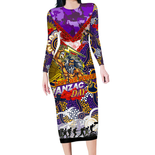 Personalised Storm ANZAC Day Long Sleeve Bodycon Dress Aboriginal Rising Sun