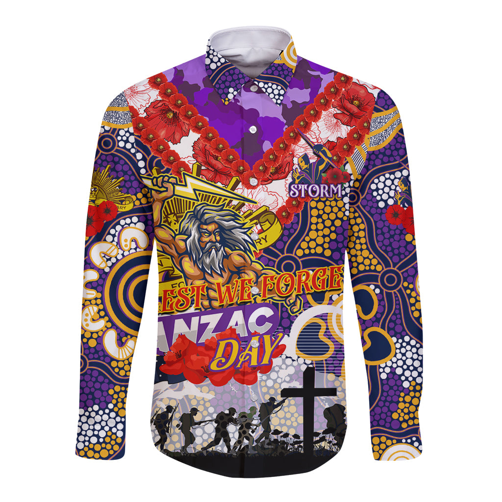 Personalised Storm ANZAC Day Long Sleeve Button Shirt Aboriginal Rising Sun