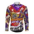 Personalised Storm ANZAC Day Long Sleeve Button Shirt Aboriginal Rising Sun