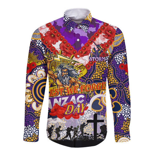 Personalised Storm ANZAC Day Long Sleeve Button Shirt Aboriginal Rising Sun