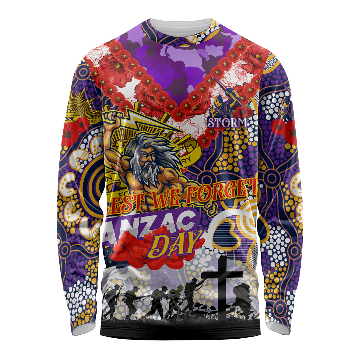 Personalised Storm ANZAC Day Long Sleeve Shirt Aboriginal Rising Sun