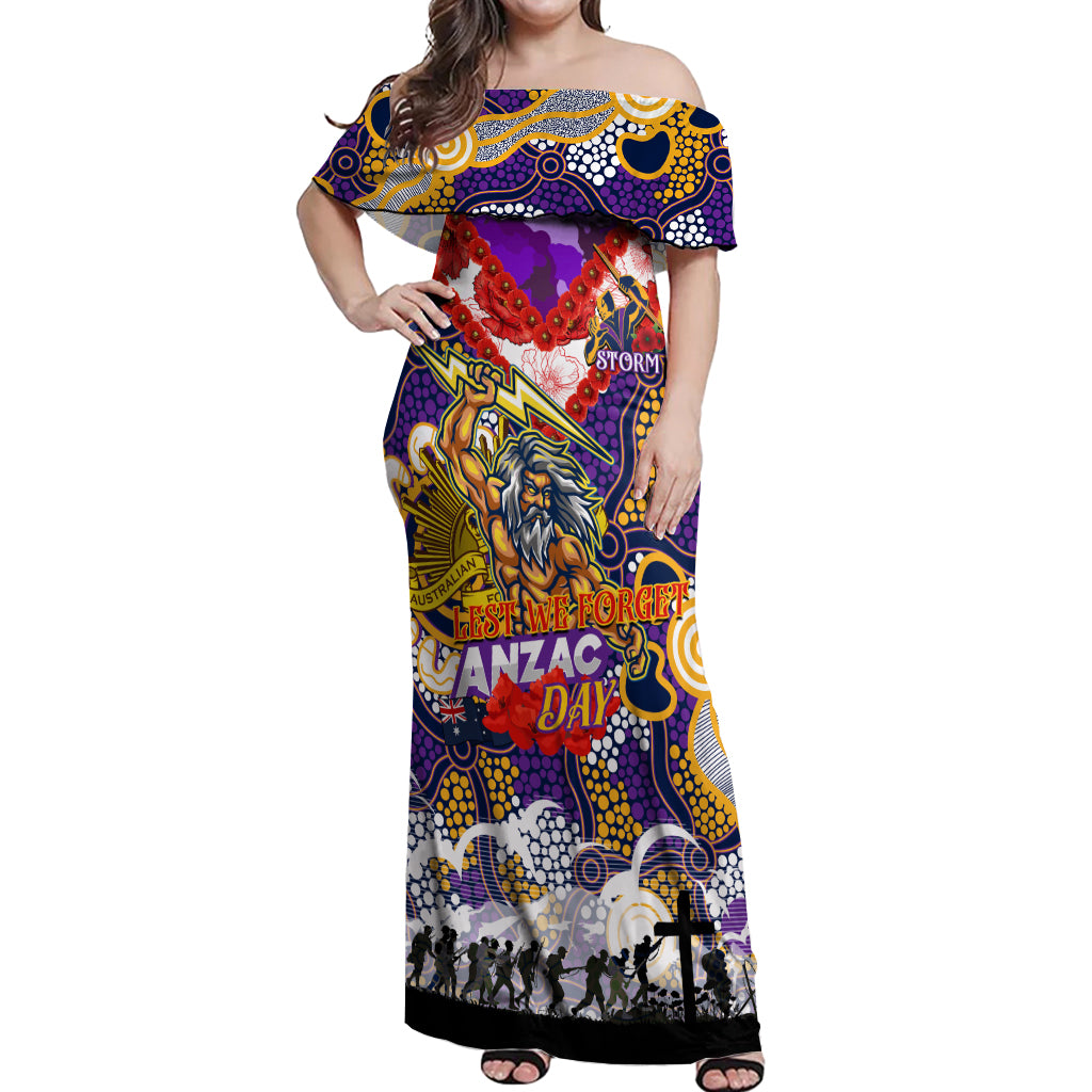 Personalised Storm ANZAC Day Off Shoulder Maxi Dress Aboriginal Rising Sun