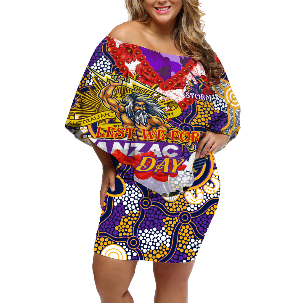 Personalised Storm ANZAC Day Off Shoulder Short Dress Aboriginal Rising Sun