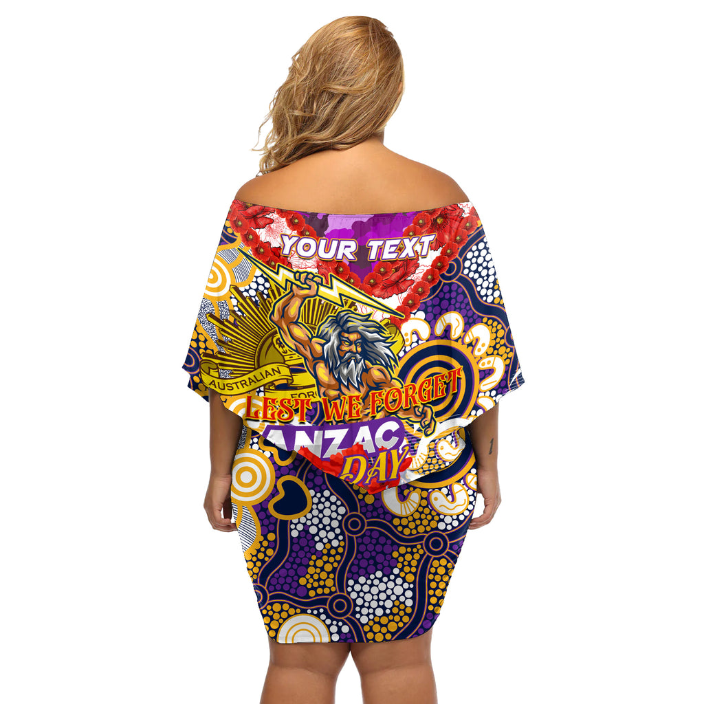 Personalised Storm ANZAC Day Off Shoulder Short Dress Aboriginal Rising Sun