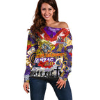 Personalised Storm ANZAC Day Off Shoulder Sweater Aboriginal Rising Sun