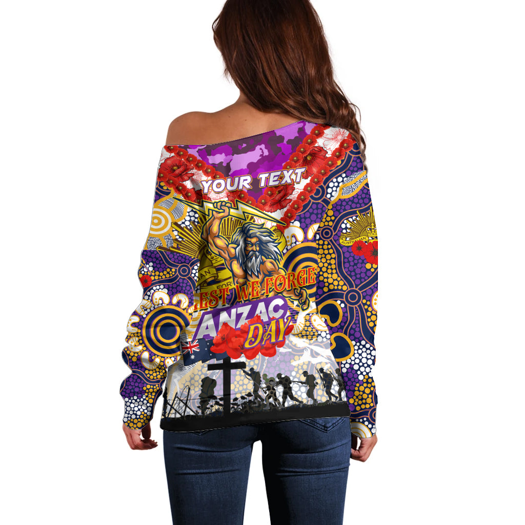 Personalised Storm ANZAC Day Off Shoulder Sweater Aboriginal Rising Sun