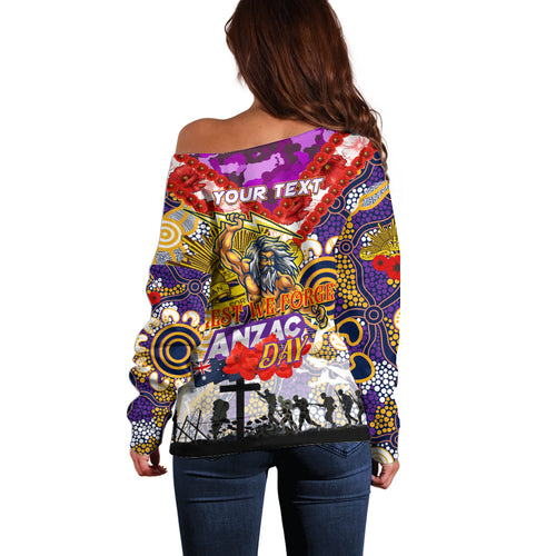 Personalised Storm ANZAC Day Off Shoulder Sweater Aboriginal Rising Sun