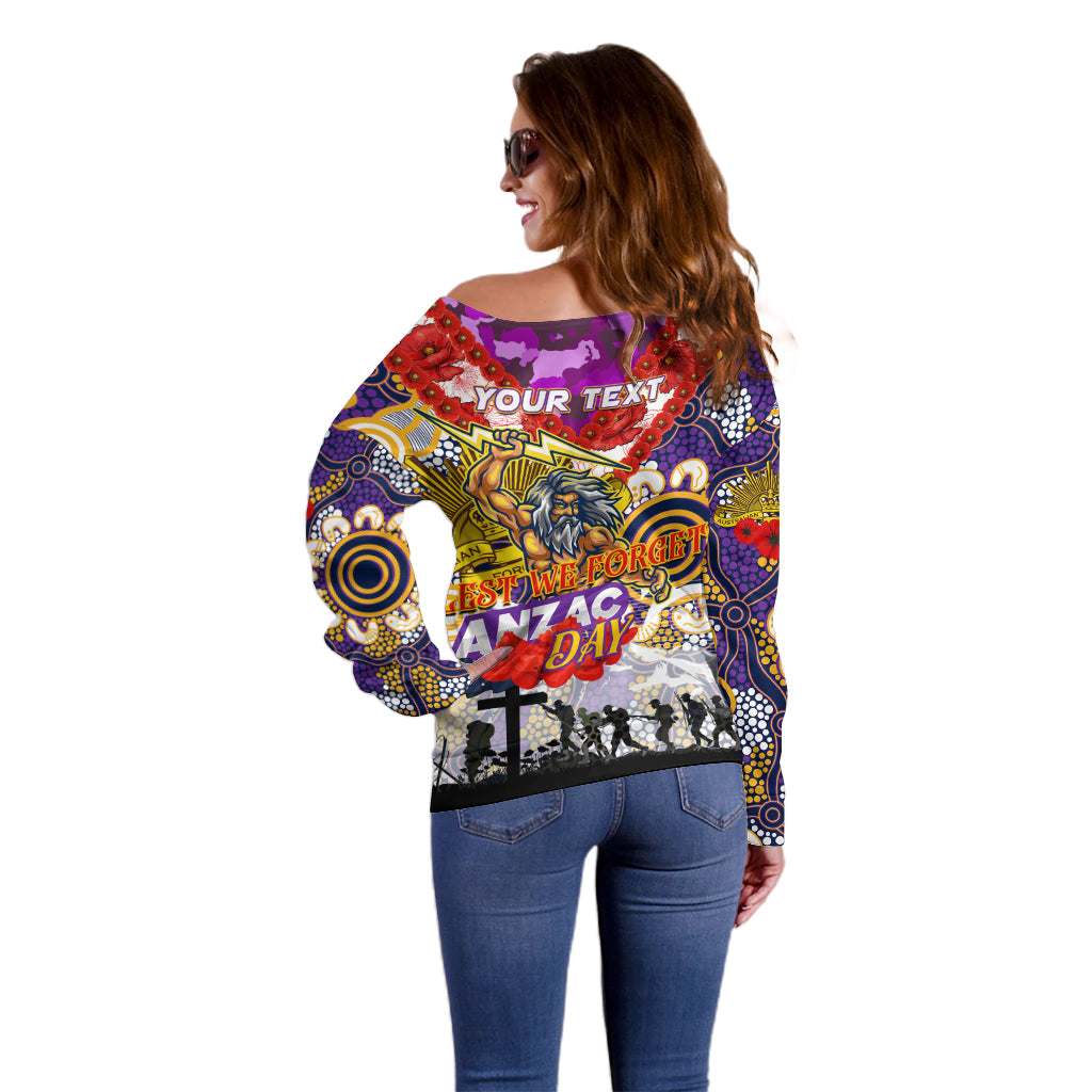 Personalised Storm ANZAC Day Off Shoulder Sweater Aboriginal Rising Sun