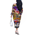 Personalised Storm ANZAC Day Off The Shoulder Long Sleeve Dress Aboriginal Rising Sun