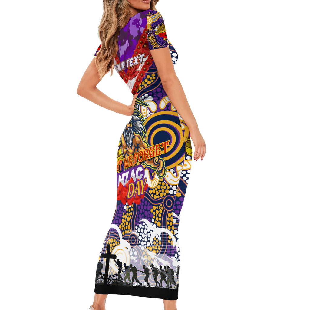 Personalised Storm ANZAC Day Short Sleeve Bodycon Dress Aboriginal Rising Sun