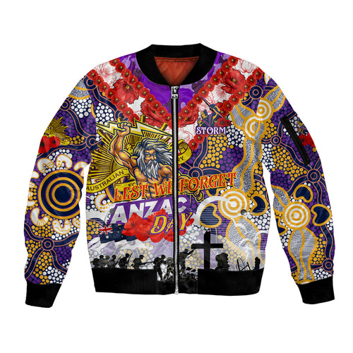 Personalised Storm ANZAC Day Sleeve Zip Bomber Jacket Aboriginal Rising Sun