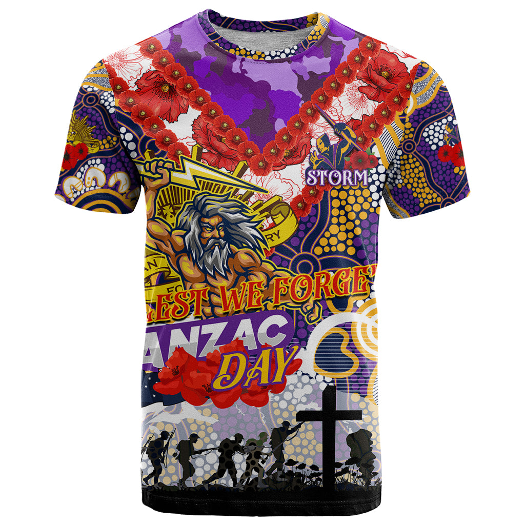 Personalised Storm ANZAC Day T Shirt Aboriginal Rising Sun