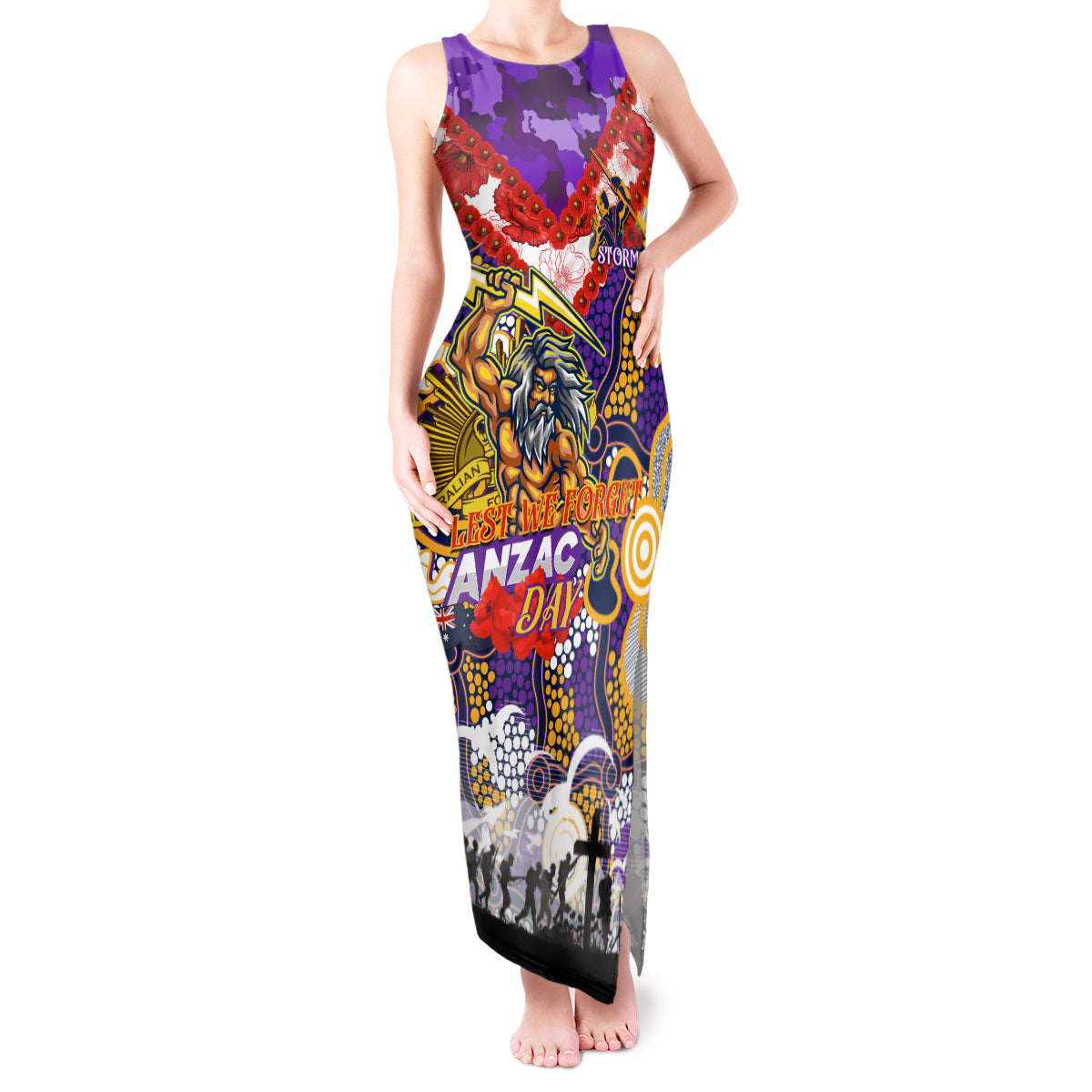 Personalised Storm ANZAC Day Tank Maxi Dress Aboriginal Rising Sun