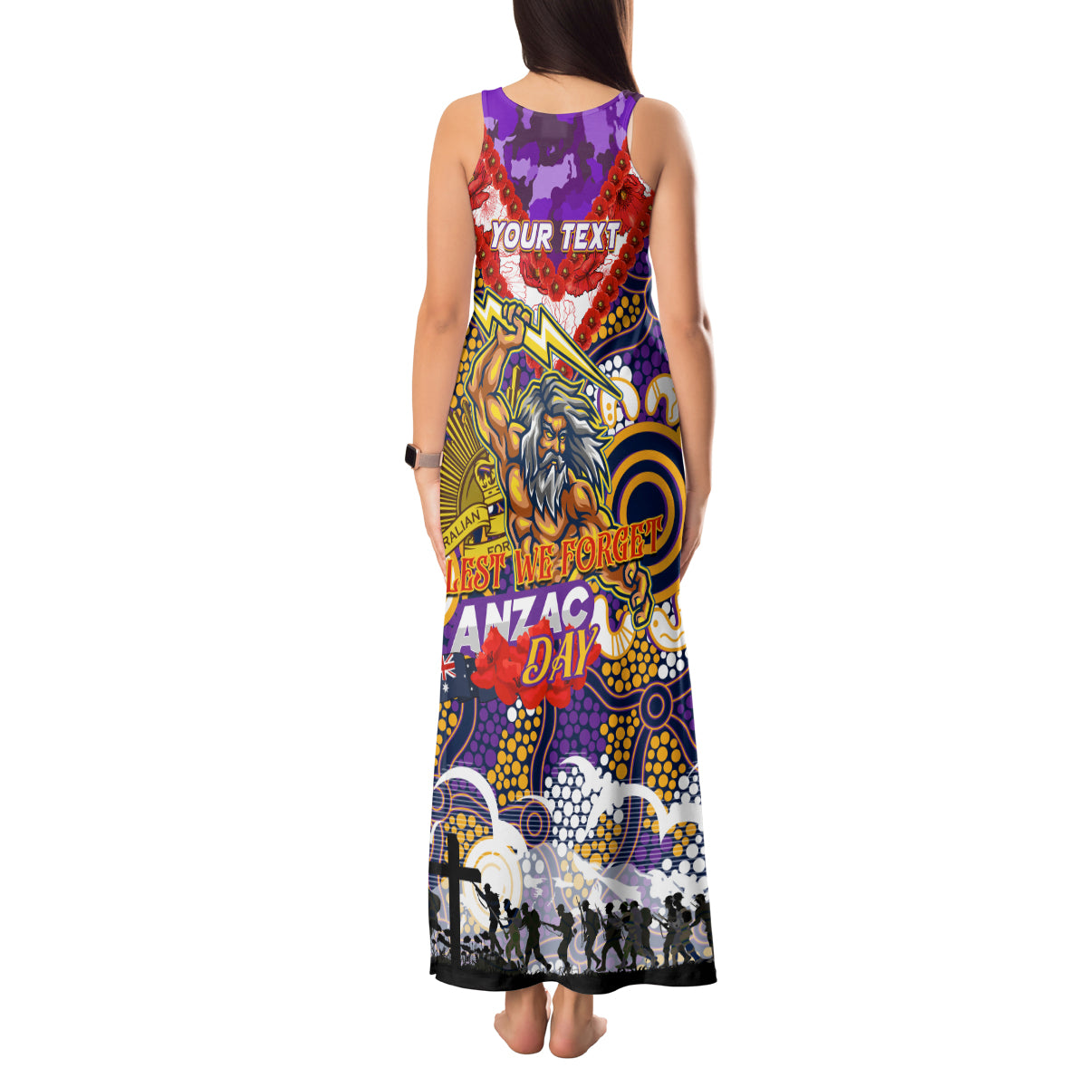 Personalised Storm ANZAC Day Tank Maxi Dress Aboriginal Rising Sun