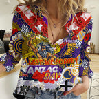 Personalised Storm ANZAC Day Women Casual Shirt Aboriginal Rising Sun
