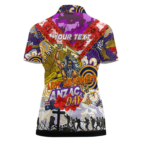 Personalised Storm ANZAC Day Women Polo Shirt Aboriginal Rising Sun
