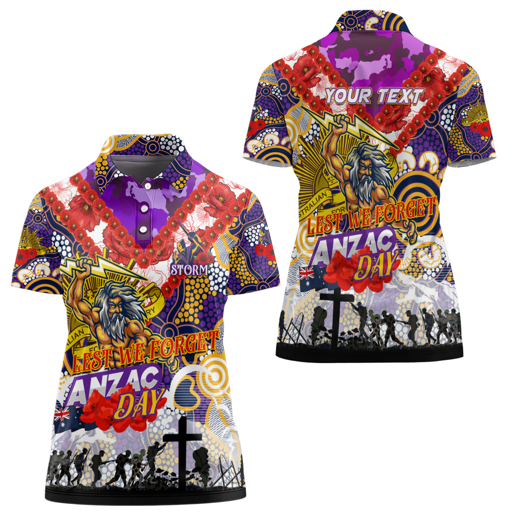 Personalised Storm ANZAC Day Women Polo Shirt Aboriginal Rising Sun