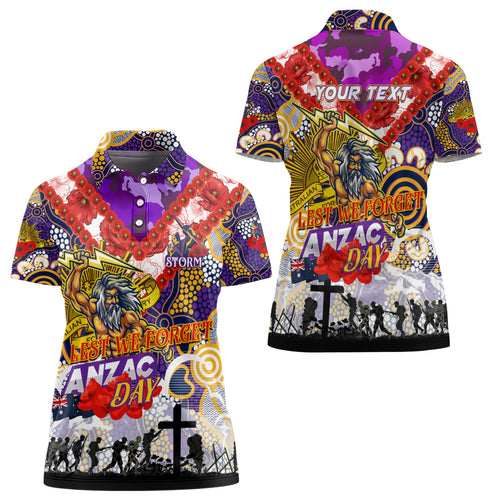 Personalised Storm ANZAC Day Women Polo Shirt Aboriginal Rising Sun