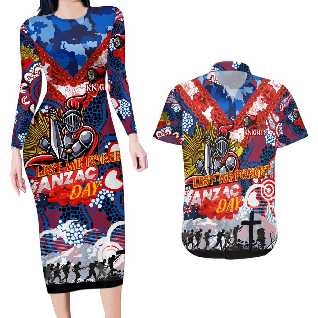 Personalised Knights ANZAC Day Couples Matching Long Sleeve Bodycon Dress and Hawaiian Shirt Aboriginal Rising Sun