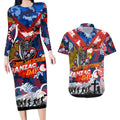Personalised Knights ANZAC Day Couples Matching Long Sleeve Bodycon Dress and Hawaiian Shirt Aboriginal Rising Sun