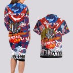 Personalised Knights ANZAC Day Couples Matching Long Sleeve Bodycon Dress and Hawaiian Shirt Aboriginal Rising Sun