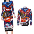 Personalised Knights ANZAC Day Couples Matching Long Sleeve Bodycon Dress and Long Sleeve Button Shirt Aboriginal Rising Sun