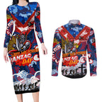 Personalised Knights ANZAC Day Couples Matching Long Sleeve Bodycon Dress and Long Sleeve Button Shirt Aboriginal Rising Sun