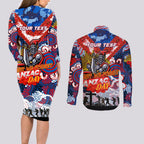 Personalised Knights ANZAC Day Couples Matching Long Sleeve Bodycon Dress and Long Sleeve Button Shirt Aboriginal Rising Sun