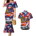 Personalised Knights ANZAC Day Couples Matching Mermaid Dress and Hawaiian Shirt Aboriginal Rising Sun