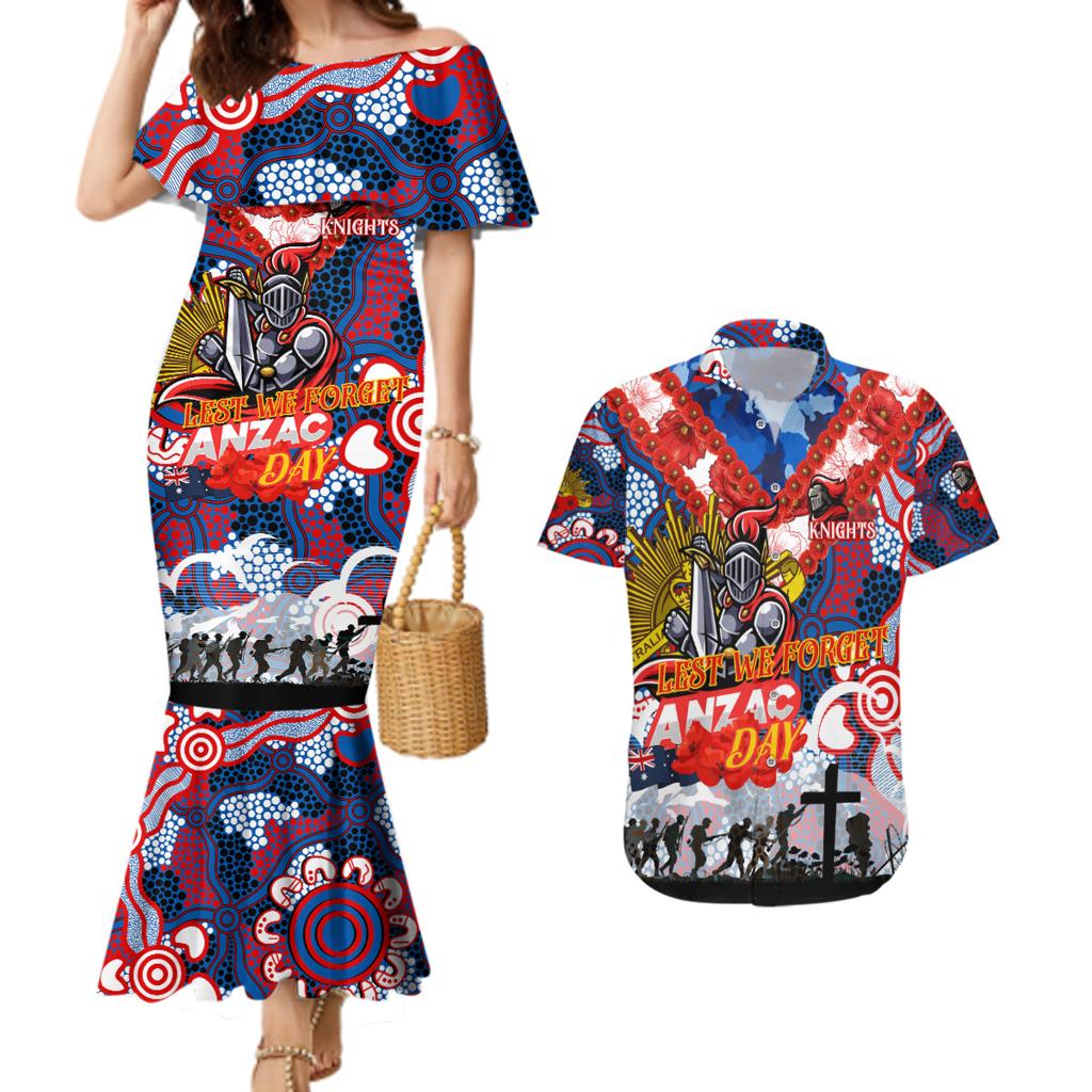 Personalised Knights ANZAC Day Couples Matching Mermaid Dress and Hawaiian Shirt Aboriginal Rising Sun