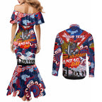Personalised Knights ANZAC Day Couples Matching Mermaid Dress and Long Sleeve Button Shirt Aboriginal Rising Sun
