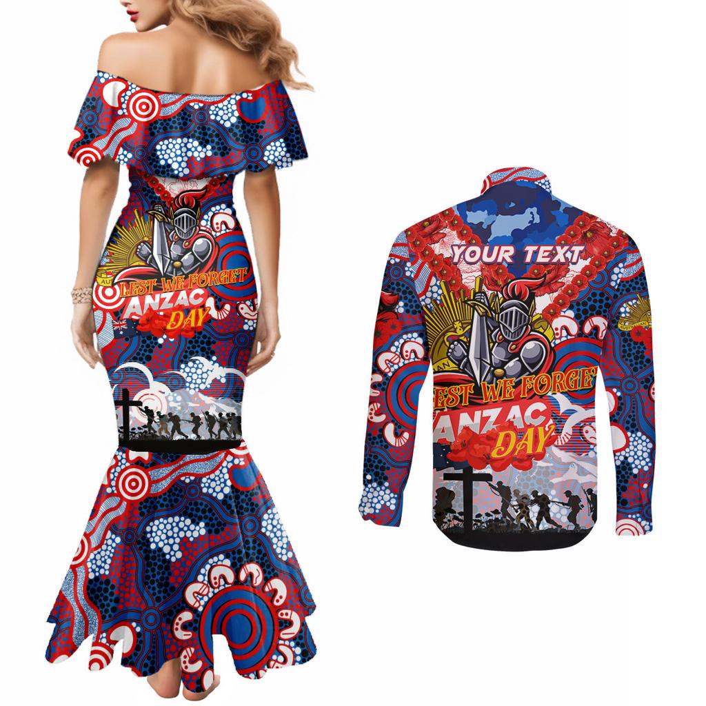 Personalised Knights ANZAC Day Couples Matching Mermaid Dress and Long Sleeve Button Shirt Aboriginal Rising Sun