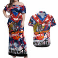 Personalised Knights ANZAC Day Couples Matching Off Shoulder Maxi Dress and Hawaiian Shirt Aboriginal Rising Sun