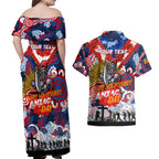 Personalised Knights ANZAC Day Couples Matching Off Shoulder Maxi Dress and Hawaiian Shirt Aboriginal Rising Sun
