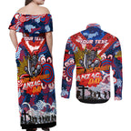 Personalised Knights ANZAC Day Couples Matching Off Shoulder Maxi Dress and Long Sleeve Button Shirt Aboriginal Rising Sun