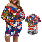 Personalised Knights ANZAC Day Couples Matching Off Shoulder Short Dress and Hawaiian Shirt Aboriginal Rising Sun