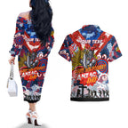 Personalised Knights ANZAC Day Couples Matching Off The Shoulder Long Sleeve Dress and Hawaiian Shirt Aboriginal Rising Sun
