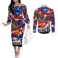 Personalised Knights ANZAC Day Couples Matching Off The Shoulder Long Sleeve Dress and Long Sleeve Button Shirt Aboriginal Rising Sun
