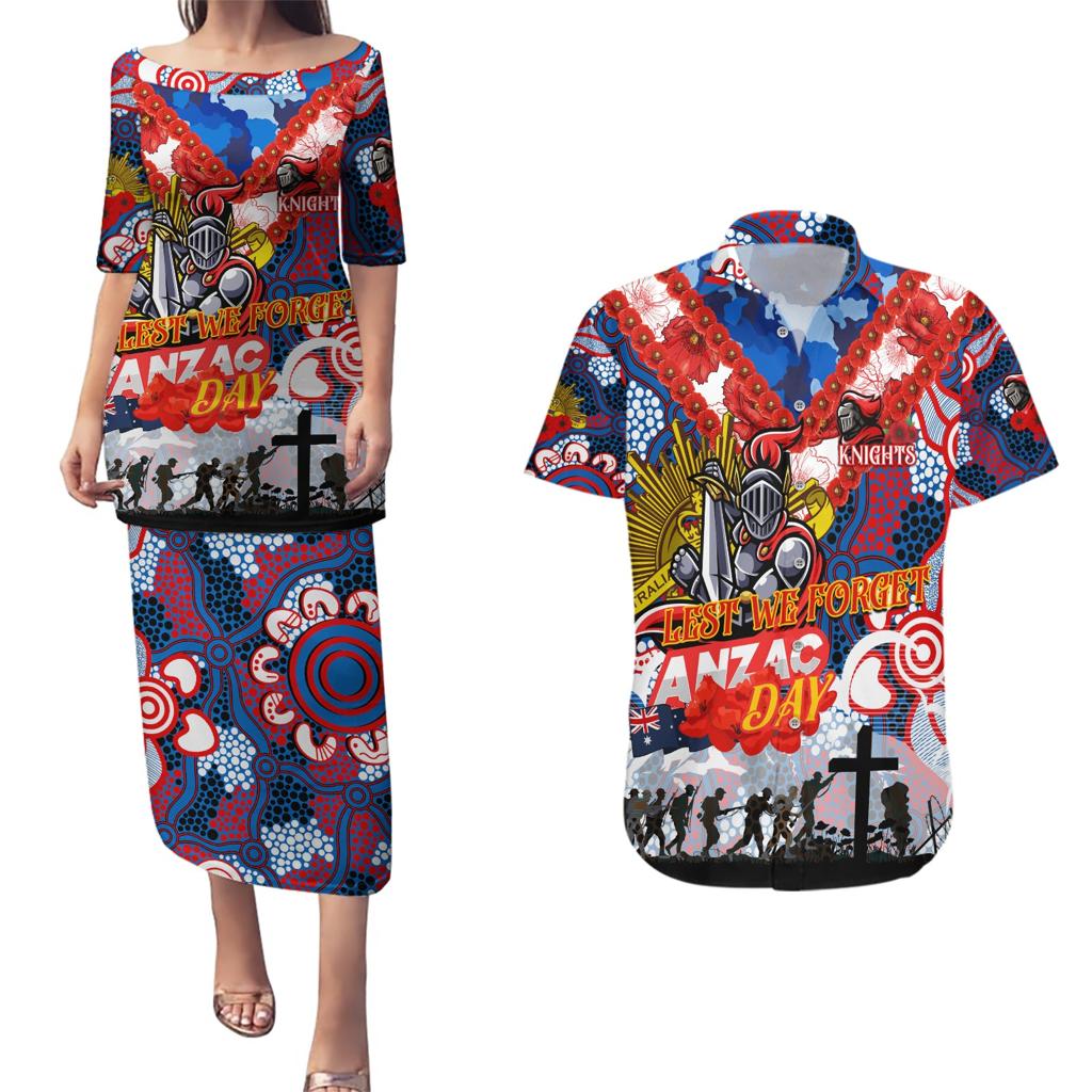 Personalised Knights ANZAC Day Couples Matching Puletasi and Hawaiian Shirt Aboriginal Rising Sun