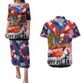 Personalised Knights ANZAC Day Couples Matching Puletasi and Hawaiian Shirt Aboriginal Rising Sun