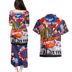 Personalised Knights ANZAC Day Couples Matching Puletasi and Hawaiian Shirt Aboriginal Rising Sun