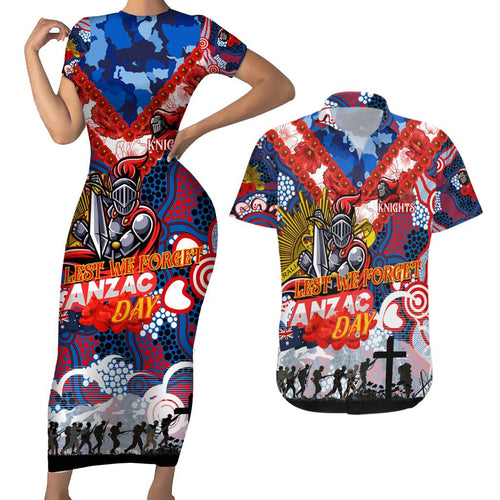 Personalised Knights ANZAC Day Couples Matching Short Sleeve Bodycon Dress and Hawaiian Shirt Aboriginal Rising Sun