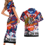 Personalised Knights ANZAC Day Couples Matching Short Sleeve Bodycon Dress and Hawaiian Shirt Aboriginal Rising Sun