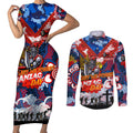 Personalised Knights ANZAC Day Couples Matching Short Sleeve Bodycon Dress and Long Sleeve Button Shirt Aboriginal Rising Sun