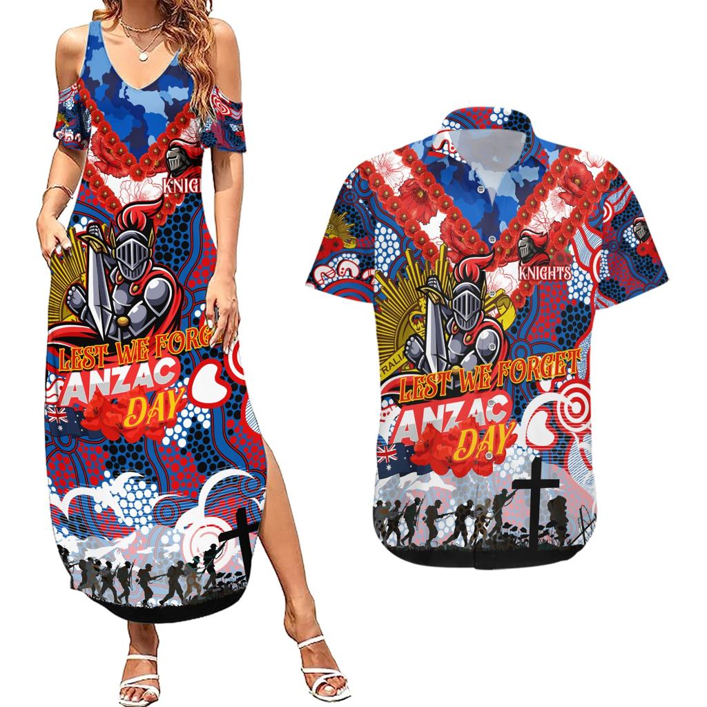 Personalised Knights ANZAC Day Couples Matching Summer Maxi Dress and Hawaiian Shirt Aboriginal Rising Sun