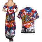 Personalised Knights ANZAC Day Couples Matching Summer Maxi Dress and Hawaiian Shirt Aboriginal Rising Sun